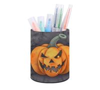 HETVBNS Halloween Pumpkin Pen Holder for Desk PU Leather Round Desk Organizer Multifunctional Makeup Brush Storage Aesthetic Desktop Supplies Stylish Pencil Holder for Office & Home