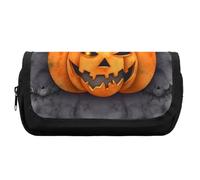 HETVBNS Halloween Pumpkin Pencil Case Extra Large, Double Layer Pencil Pouch with Zipper, Portable Cosmetic Bags for Travel, Office Stationery Organizer for Women Men