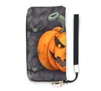HETVBNS Halloween Pumpkin Wallet, Elegant Wristlet Wallet with Multi-Card Slots, PU Leather Long Purse for Women, Men