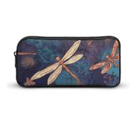HETVBNS Hand Painted Dragonfly Pencil Case Large Capacity, Durable Pencil Pouch Portable Small Cosmetic Bag with Metal Zipper, Simple Makeup Pouch Aesthetic Toiletry Bag for Travel Office
