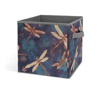HETVBNS Hand Painted Dragonfly Storage Bins 10.6 Inch, Oxford Fabric Foldable Storage Cube Organizer Basket with Handles, Fabric Bins for Closet Shelves, Toys, Clothes, Books, Bedroom