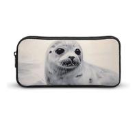 HETVBNS Harp Seal Painting Pencil Case Large Capacity, Durable Pencil Pouch Portable Small Cosmetic Bag with Metal Zipper, Simple Makeup Pouch Aesthetic Toiletry Bag for Travel Office