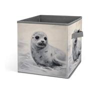 HETVBNS Harp Seal Painting Storage Bins 10.6 Inch, Oxford Fabric Foldable Storage Cube Organizer Basket with Handles, Fabric Bins for Closet Shelves, Toys, Clothes, Books, Bedroom