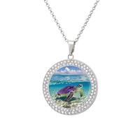 HETVBNS - Hawaii sea turtle necklace with purple color, round alloy pendant with diamond, elegant pendant necklace for women men, Una talla, Metal, Alloy.