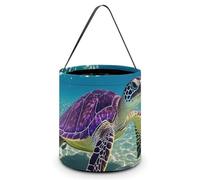 HETVBNS Hawaii with Purple Sea Turtle Candy Bag Halloween Trick Or Treat Bucket 7.9x8.3in, Reusable Gift Bags for Party Holiday Wedding