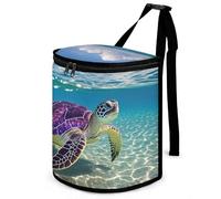 HETVBNS Hawaii with Purple Sea Turtle Car Trash Can with Lid, Leakproof Hanging Automotive Trash Bin, Waterproof Garbage Storage Bag for Vehicles, RV, Bathroom, Office
