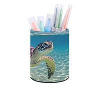 HETVBNS Hawaii with Purple Sea Turtle Pen Holder for Desk PU Leather Round Desk Organizer Multifunctional Makeup Brush Storage Aesthetic Desktop Supplies Stylish Pencil Holder for Office & Home
