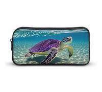 HETVBNS Hawaii with Purple Sea Turtle Pencil Case Large Capacity, Durable Pencil Pouch Portable Small Cosmetic Bag with Metal Zipper, Simple Makeup Pouch Aesthetic Toiletry Bag for Travel Office