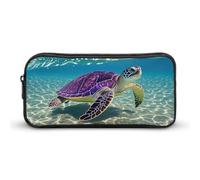 HETVBNS Hawaii with Purple Sea Turtle Pencil Case Large Capacity Zipper Pouch, Durable Pencil Box Organizer, Portable Small Cosmetic Bag for Office, Travel