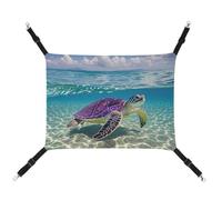 HETVBNS Hawaii with Purple Sea Turtle Pet Hammock for Cats & Dogs, Soft Breathable Canvas Hanging Hammock with Adjustable Straps, Comfortable & Durable Hanging Bed for Small to Medium Pets