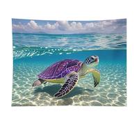 HETVBNS Hawaii with Purple Sea Turtle Tapestry Wall Hanging - 60"x80" Aesthetic Tapestries Soft Polyester Wall Art Decor Large Tapestry for Bedroom Living Room Dorm Backdrop, Hanging Kit Included