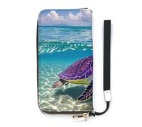 HETVBNS Hawaii with Purple Sea Turtle Wallet, Elegant Wristlet Wallet with Multi-Card Slots, PU Leather Long Purse for Women, Men