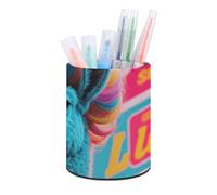 HETVBNS Hippie Sheep Pen Holder for Desk PU Leather Round Desk Organizer Multifunctional Makeup Brush Storage Aesthetic Desktop Supplies Stylish Pencil Holder for Office & Home