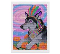 HETVBNS Hippie Wolf Diamond Painting Kits for Adults, Full Round Drill DIY Diamond Art for Beginners, 5D Gem Art and Crafts for Home Wall Decor 12"x16"