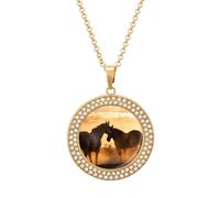 HETVBNS - Horse in Love Necklace, Round Alloy Pendant with Diamond, Elegant Pendant Necklace for Women Men, Una talla, Metal, Alloy.