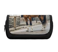HETVBNS Horse in The Street Pencil Case Extra Large, Double Layer Pencil Pouch with Zipper, Portable Cosmetic Bags for Travel, Office Stationery Organizer for Women Men