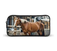 HETVBNS Horse in The Street Pencil Case Large Capacity, Durable Pencil Pouch Portable Small Cosmetic Bag with Metal Zipper, Simple Makeup Pouch Aesthetic Toiletry Bag for Travel Office