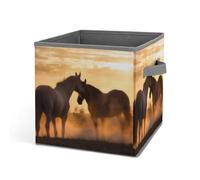 HETVBNS Horses in Love Storage Bins 10.6 Inch, Oxford Fabric Foldable Storage Cube Organizer Basket with Handles, Fabric Bins for Closet Shelves, Toys, Clothes, Books, Bedroom