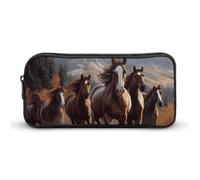 HETVBNS Horses Pencil Case Large Capacity, Durable Pencil Pouch Portable Small Cosmetic Bag with Metal Zipper, Simple Makeup Pouch Aesthetic Toiletry Bag for Travel Office
