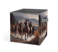 HETVBNS Horses Storage Bins 10.6 Inch, Oxford Fabric Foldable Storage Cube Organizer Basket with Handles, Fabric Bins for Closet Shelves, Toys, Clothes, Books, Bedroom