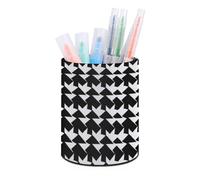 HETVBNS Houndstooth Black Pen Holder for Desk PU Leather Round Desk Organizer Multifunctional Makeup Brush Storage Aesthetic Desktop Supplies Stylish Pencil Holder for Office & Home