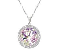 HETVBNS - Hummingbird Lilies Flower Necklace, Alloy Round Pendant with Diamond, Elegant Pendant Necklace for Women Men, Una talla, Metal, Alloy.