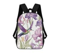 HETVBNS Hummingbirds Irises Flowers Backpack for Women Men, Durable 600D Polyester Bookbag with Large Capacity, Lightweight 17 Inch Laptop Backpack Minimalism Casual Daypack for Work, Travel