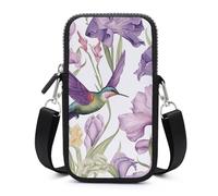 HETVBNS Hummingbirds Irises Flowers Cell Phone Bag with Detachable Strap, Aesthetic Mini Sling Bag Small Crossbody Bag for Phone