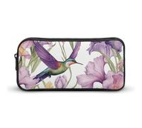 HETVBNS Hummingbirds Irises Flowers Pencil Case Large Capacity Zipper Pouch, Durable Pencil Box Organizer, Portable Small Cosmetic Bag for Office, Travel