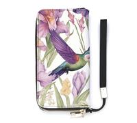 HETVBNS Hummingbirds Irises Flowers Wallet, Elegant Wristlet Wallet with Multi-Card Slots, PU Leather Long Purse for Women, Men