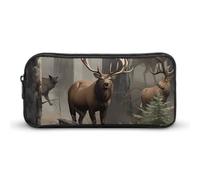 HETVBNS Hunting Deer Bear Elk Pencil Case Large Capacity, Durable Pencil Pouch Portable Small Cosmetic Bag with Metal Zipper, Simple Makeup Pouch Aesthetic Toiletry Bag for Travel Office