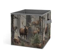 HETVBNS Hunting Deer Bear Elk Storage Bins 10.6 Inch, Oxford Fabric Foldable Storage Cube Organizer Basket with Handles, Fabric Bins for Closet Shelves, Toys, Clothes, Books, Bedroom