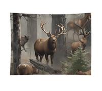 HETVBNS Hunting Deer Bear Elk Tapestry Wall Hanging - 30"x40" Aesthetic Tapestries Soft Polyester Wall Art Decor Large Tapestry for Bedroom Living Room Dorm Backdrop, Hanging Kit Included