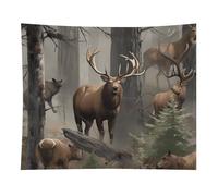 HETVBNS Hunting Deer Bear Elk Tapestry Wall Hanging - 50"x60" Aesthetic Tapestries Soft Polyester Wall Art Decor Large Tapestry for Bedroom Living Room Dorm Backdrop, Hanging Kit Included