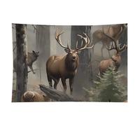 HETVBNS Hunting Deer Bear Elk Tapestry Wall Hanging - 60"x90" Aesthetic Tapestries Soft Polyester Wall Art Decor Large Tapestry for Bedroom Living Room Dorm Backdrop, Hanging Kit Included