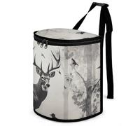 HETVBNS Hunting Silhouette of Deer Car Trash Can with Lid, Leakproof Hanging Automotive Trash Bin, Waterproof Garbage Storage Bag for Vehicles, RV, Bathroom, Office