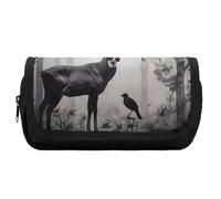 HETVBNS Hunting Silhouette of Deer Pencil Case Extra Large, Double Layer Pencil Pouch with Zipper, Portable Cosmetic Bags for Travel, Office Stationery Organizer for Women Men