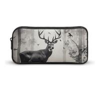 HETVBNS Hunting Silhouette of Deer Pencil Case Large Capacity Zipper Pouch, Durable Pencil Box Organizer, Portable Small Cosmetic Bag for Office, Travel