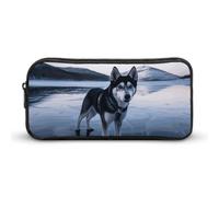 HETVBNS Husky Dog on A Frozen Lake Pencil Case Large Capacity, Durable Pencil Pouch Portable Small Cosmetic Bag with Metal Zipper, Simple Makeup Pouch Aesthetic Toiletry Bag for Travel Office