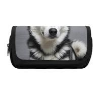 HETVBNS Husky Dog Pencil Case Extra Large, Double Layer Pencil Pouch with Zipper, Portable Cosmetic Bags for Travel, Office Stationery Organizer for Women Men