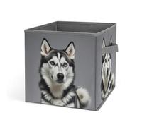 HETVBNS Husky Dog Storage Bins 10.6 Inch, Oxford Fabric Foldable Storage Cube Organizer Basket with Handles, Fabric Bins for Closet Shelves, Toys, Clothes, Books, Bedroom