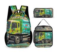 HETVBNS I Love Garbage Trucks Backpack Set 3 Piece, Durable Backpack Insulated Lunch Bag Portable Pencil Case for Men Women