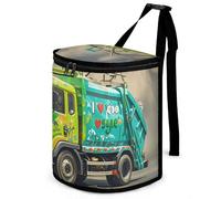 HETVBNS I Love Garbage Trucks Car Trash Can with Lid, Leakproof Hanging Automotive Trash Bin, Waterproof Garbage Storage Bag for Vehicles, RV, Bathroom, Office