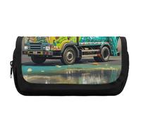 HETVBNS I Love Garbage Trucks Pencil Case Extra Large, Double Layer Pencil Pouch with Zipper, Portable Cosmetic Bags for Travel, Office Stationery Organizer for Women Men