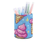 HETVBNS Ice Cream Cone Pattern Pen Holder for Desk PU Leather Round Desk Organizer Multifunctional Makeup Brush Storage Aesthetic Desktop Supplies Stylish Pencil Holder for Office & Home