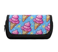 HETVBNS Ice Cream Cone Pattern Pencil Case Extra Large, Double Layer Pencil Pouch with Zipper, Portable Cosmetic Bags for Travel, Office Stationery Organizer for Women Men
