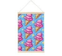 HETVBNS Ice Cream Cone Pattern Wall Art, 15.7 X 23.6 Inch Reusable Magnetic Poster Hanger - Canvas Poster Included, Complete Hanging Kit for Posters, Art, Maps
