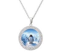 HETVBNS - Ice Penguin Necklace Antarctica Round Pendant Alloy with Diamond, Elegant Pendant Necklace for Women Men, Una talla, Metal, Alloy.