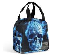 HETVBNS Insulated Lunch Bag for Women Men, 3D Print Blue Skull Lunch Box with Large Capacity Portable Thermal Cooler Bag Reusable Leakproof Lunchbox for Work Picnic Travel