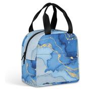HETVBNS Insulated Lunch Bag for Women Men, Abstract Blue Marble Watercolor Lunch Box with Large Capacity Portable Thermal Cooler Bag Reusable Leakproof Lunchbox for Work Picnic Travel